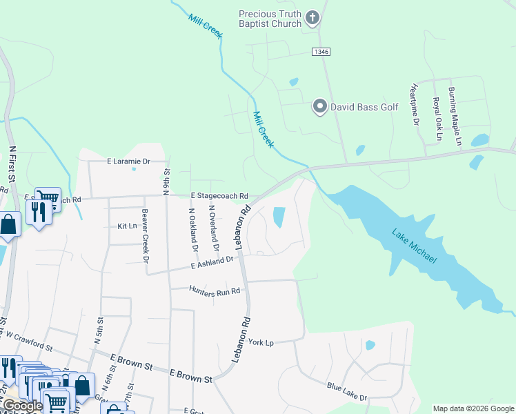 map of restaurants, bars, coffee shops, grocery stores, and more near 703 Village Lake Drive in Mebane