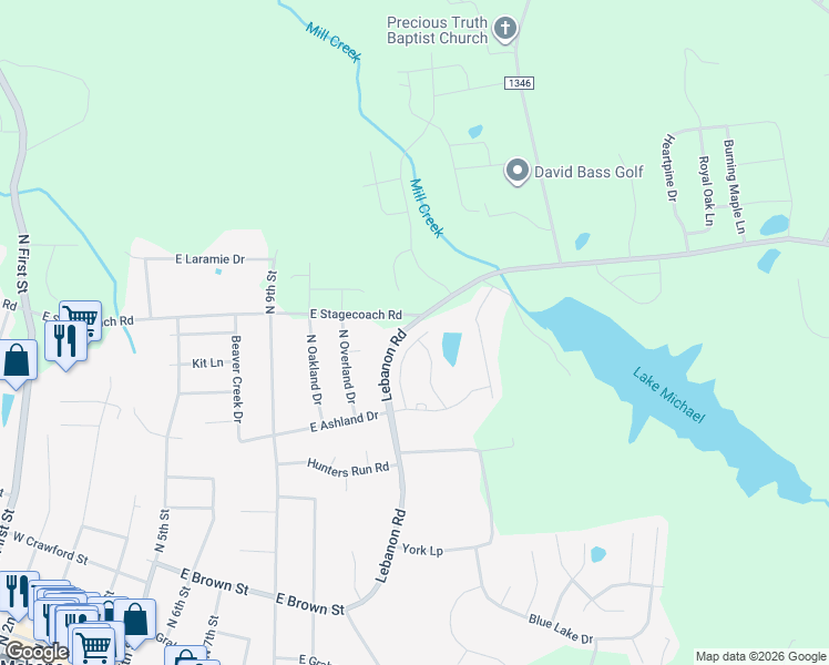 map of restaurants, bars, coffee shops, grocery stores, and more near 701 Village Lake Drive in Mebane