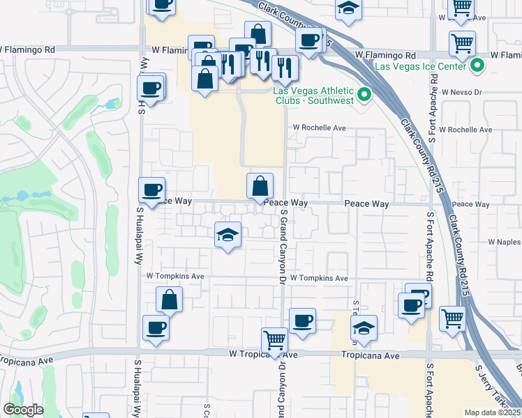 map of restaurants, bars, coffee shops, grocery stores, and more near 4445 South Grand Canyon Drive in Las Vegas