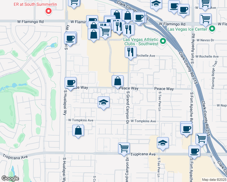map of restaurants, bars, coffee shops, grocery stores, and more near 9975 Peace Way in Las Vegas