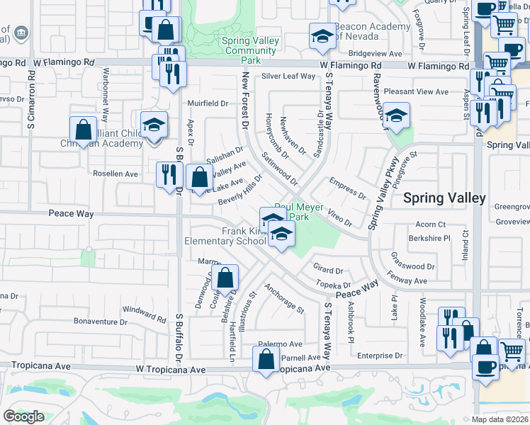 map of restaurants, bars, coffee shops, grocery stores, and more near 7532 Reindeer Court in Las Vegas