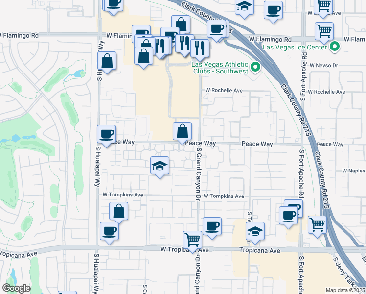 map of restaurants, bars, coffee shops, grocery stores, and more near 4445 South Grand Canyon Drive in Las Vegas