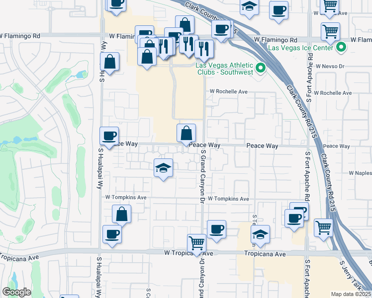 map of restaurants, bars, coffee shops, grocery stores, and more near 4445 South Grand Canyon Drive in Las Vegas