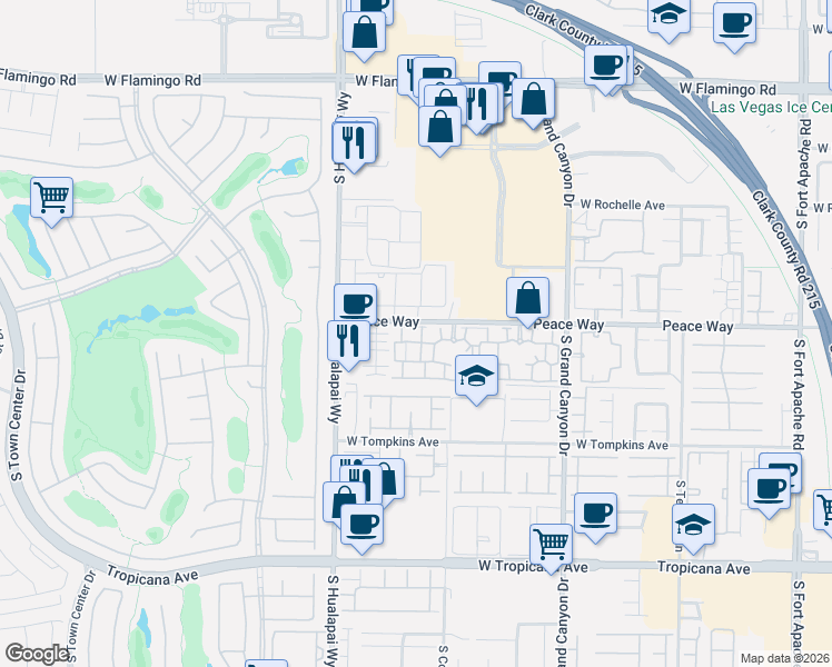 map of restaurants, bars, coffee shops, grocery stores, and more near 4450 South Hualapai Way in Las Vegas