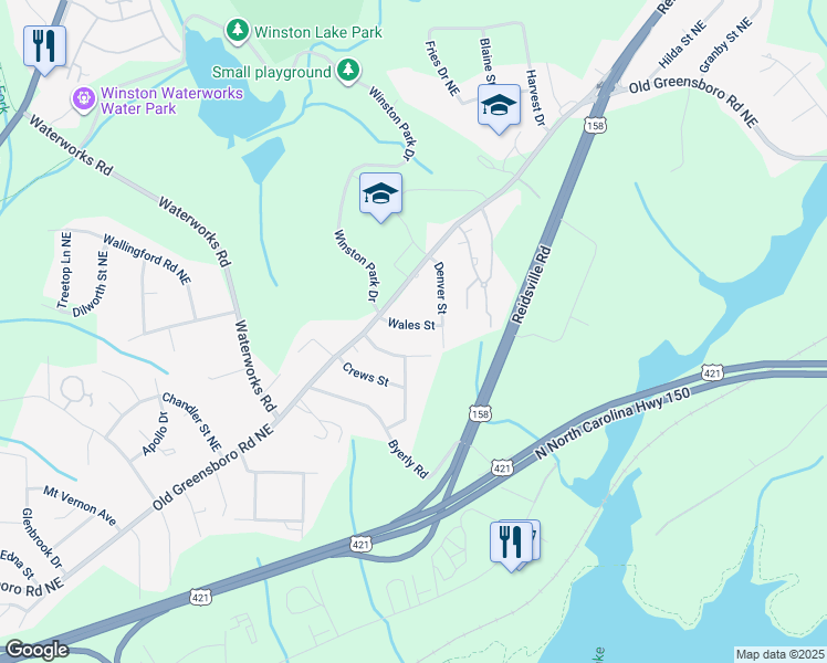map of restaurants, bars, coffee shops, grocery stores, and more near 424 Wales Street in Winston-Salem