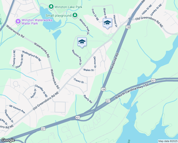 map of restaurants, bars, coffee shops, grocery stores, and more near 424 Wales Street in Winston-Salem