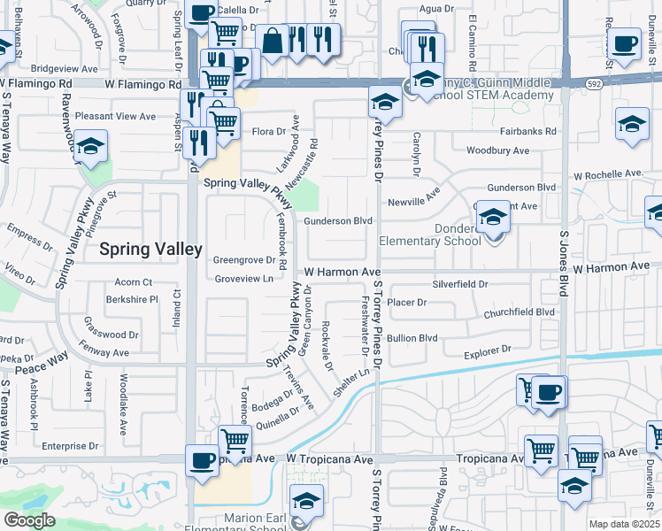 map of restaurants, bars, coffee shops, grocery stores, and more near 6603 Banbridge Drive in Las Vegas