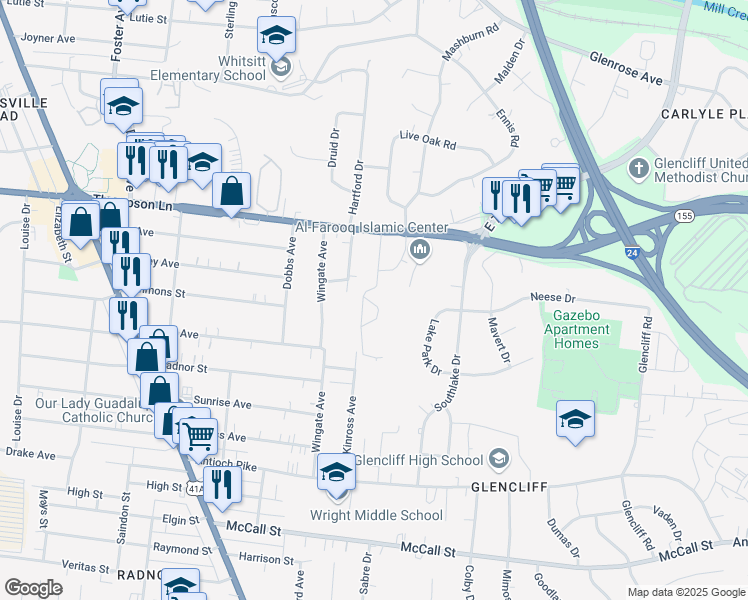 map of restaurants, bars, coffee shops, grocery stores, and more near 2929 Selena Drive in Nashville