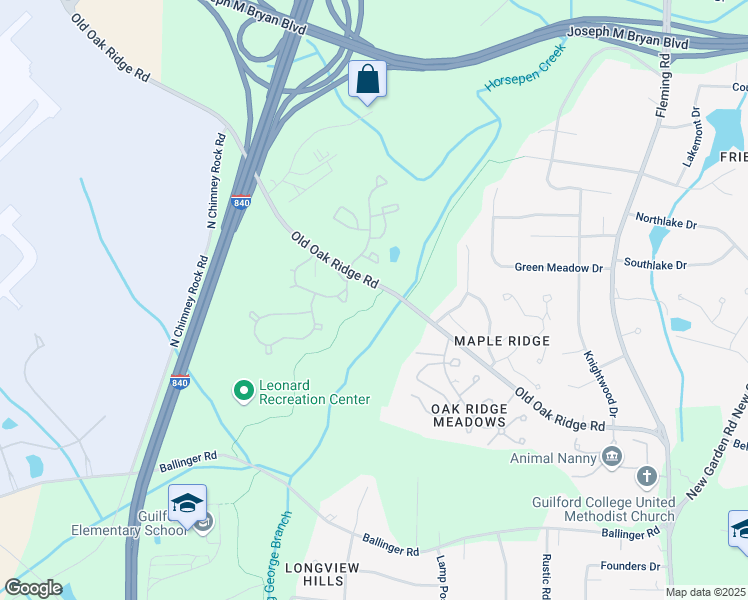 map of restaurants, bars, coffee shops, grocery stores, and more near 5813 Old Oak Ridge Road in Greensboro