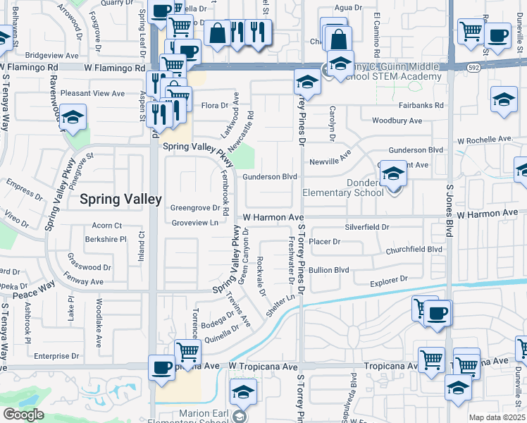 map of restaurants, bars, coffee shops, grocery stores, and more near 6603 Banbridge Drive in Las Vegas