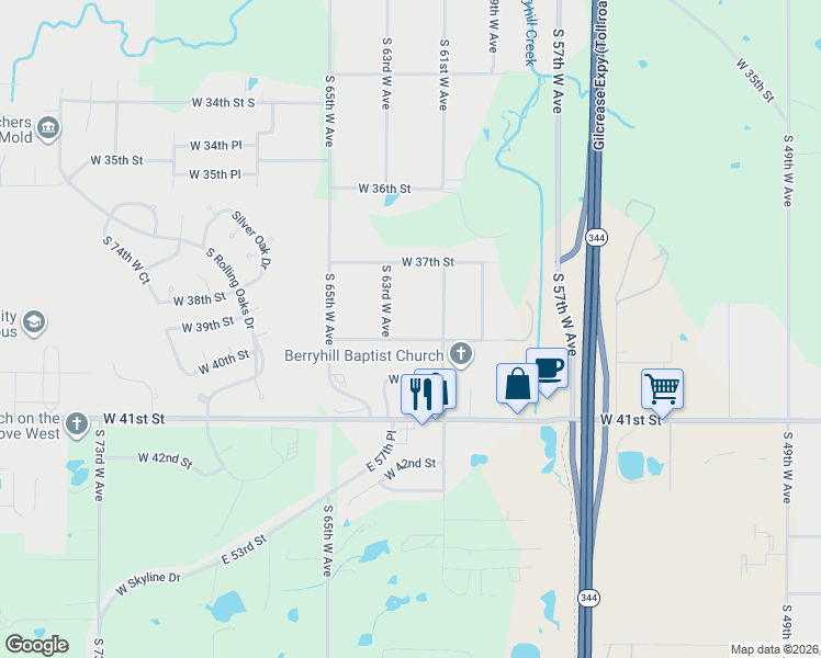 map of restaurants, bars, coffee shops, grocery stores, and more near 3742 South 61st West Avenue in Tulsa