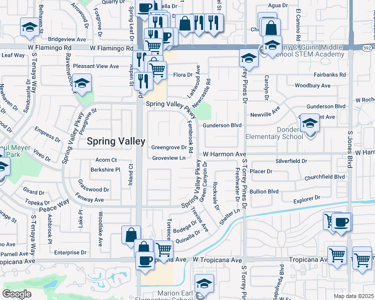 map of restaurants, bars, coffee shops, grocery stores, and more near 4483 Fernbrook Road in Las Vegas