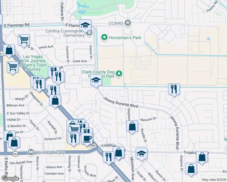 map of restaurants, bars, coffee shops, grocery stores, and more near 4510 Sunday River Street in Las Vegas