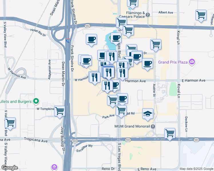 map of restaurants, bars, coffee shops, grocery stores, and more near 3722 South Las Vegas Boulevard in Las Vegas