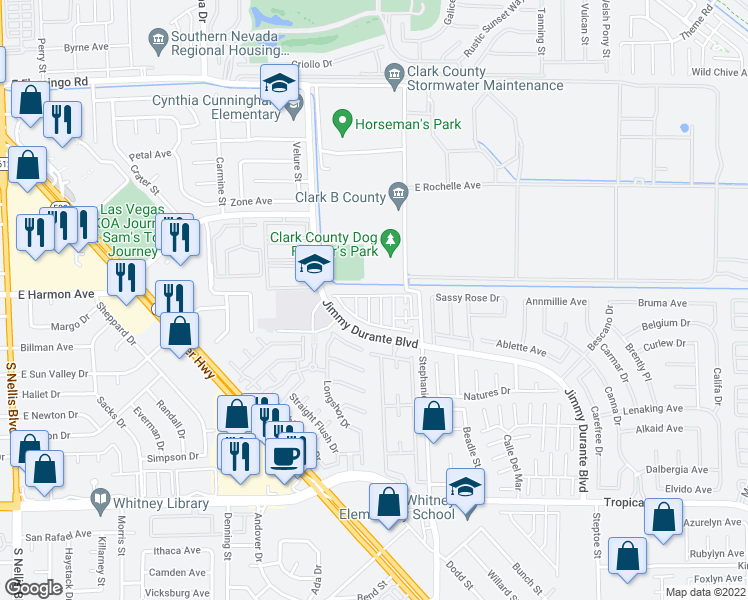 map of restaurants, bars, coffee shops, grocery stores, and more near 4510 Sunday River Street in Las Vegas