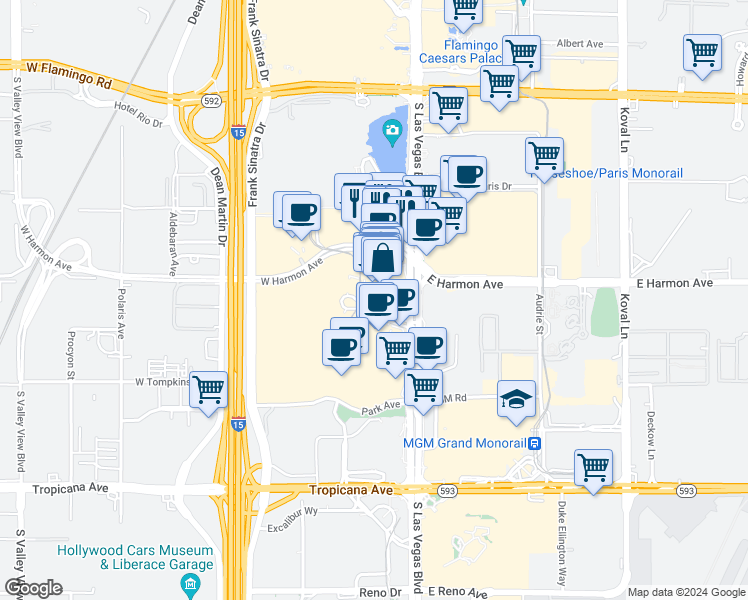 map of restaurants, bars, coffee shops, grocery stores, and more near 3726 West Aria Place in Las Vegas