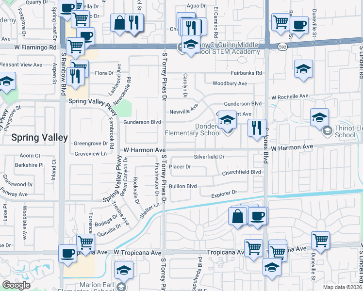 map of restaurants, bars, coffee shops, grocery stores, and more near 6429 Bugbee Avenue in Las Vegas