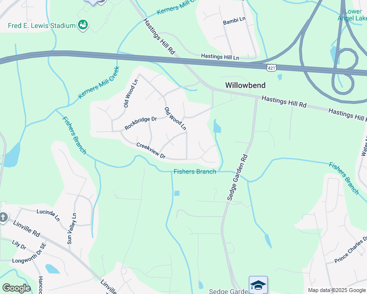 map of restaurants, bars, coffee shops, grocery stores, and more near 460 Old Wood Lane in Kernersville