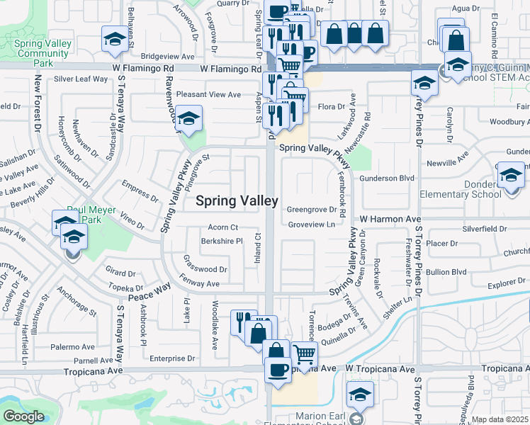 map of restaurants, bars, coffee shops, grocery stores, and more near 4474 Bramblewood Street in Las Vegas