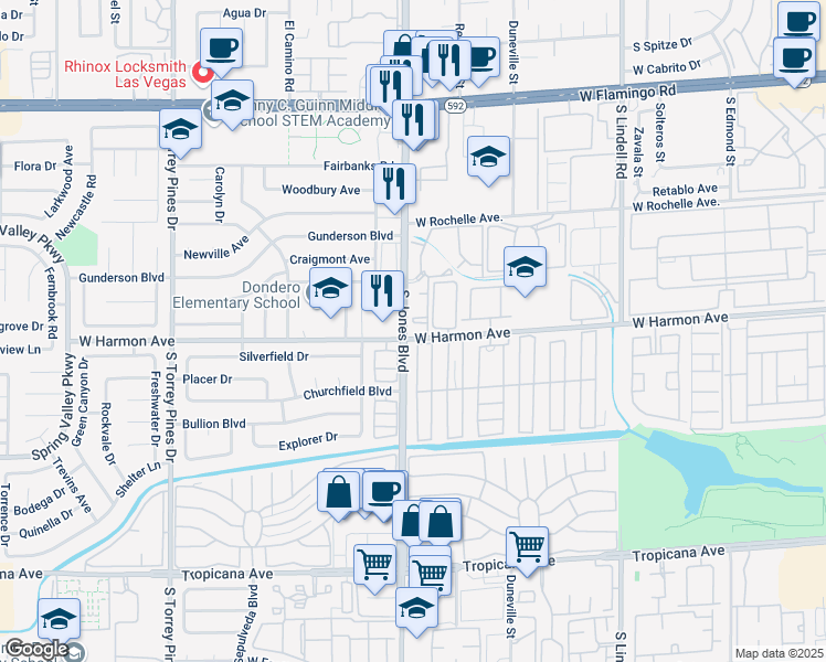 map of restaurants, bars, coffee shops, grocery stores, and more near 4400 South Jones Boulevard in Las Vegas