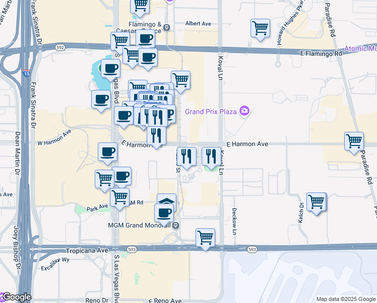 map of restaurants, bars, coffee shops, grocery stores, and more near in Paradise
