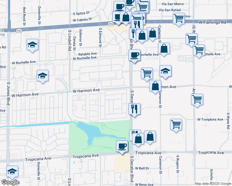 map of restaurants, bars, coffee shops, grocery stores, and more near 5073 Ridge Avenue in Las Vegas