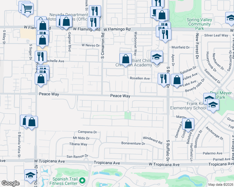 map of restaurants, bars, coffee shops, grocery stores, and more near 4465 Elk Point Circle in Las Vegas