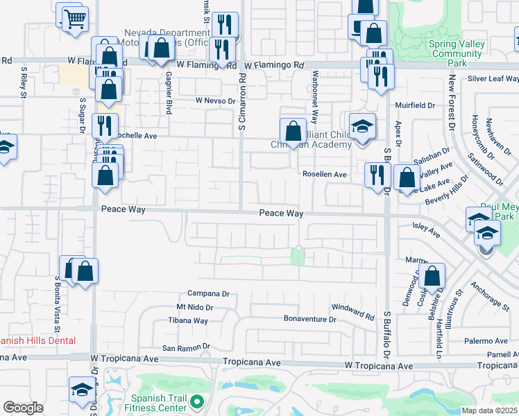 map of restaurants, bars, coffee shops, grocery stores, and more near 4464 Marengo Place in Las Vegas