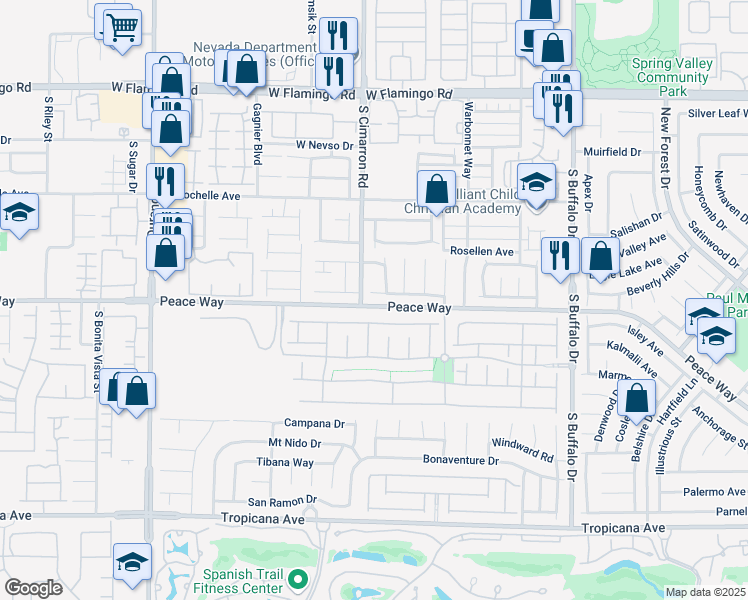 map of restaurants, bars, coffee shops, grocery stores, and more near 4464 Marengo Place in Las Vegas