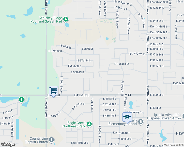 map of restaurants, bars, coffee shops, grocery stores, and more near 19817 East 38th Place South in Broken Arrow