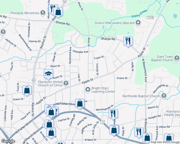 map of restaurants, bars, coffee shops, grocery stores, and more near 533 Ross Street in Burlington