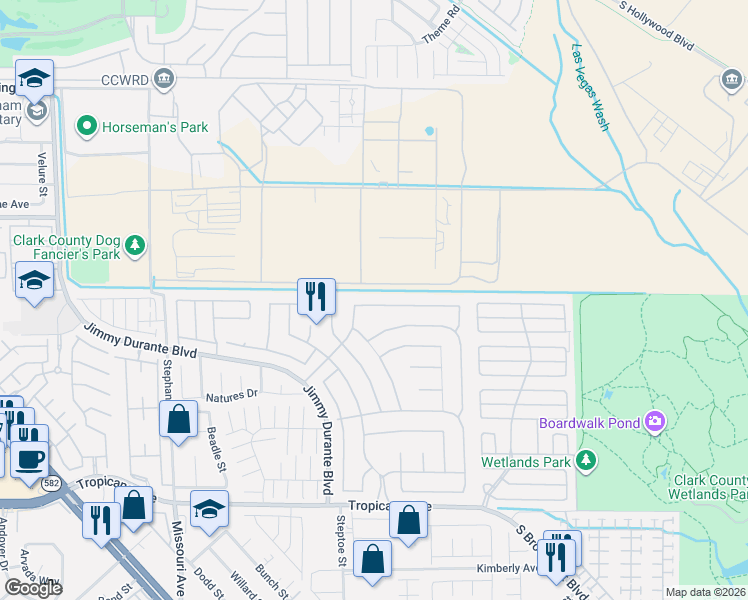 map of restaurants, bars, coffee shops, grocery stores, and more near 6190 Bruma Avenue in Las Vegas