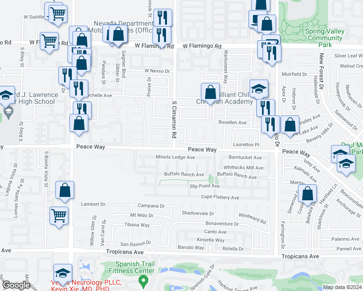 map of restaurants, bars, coffee shops, grocery stores, and more near 4464 Marengo Place in Las Vegas