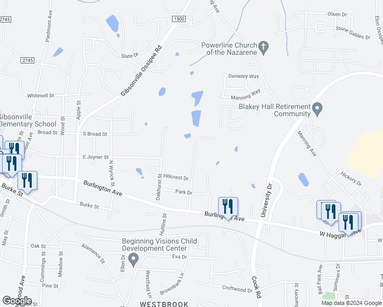 map of restaurants, bars, coffee shops, grocery stores, and more near 323 Rosemont Street in Gibsonville