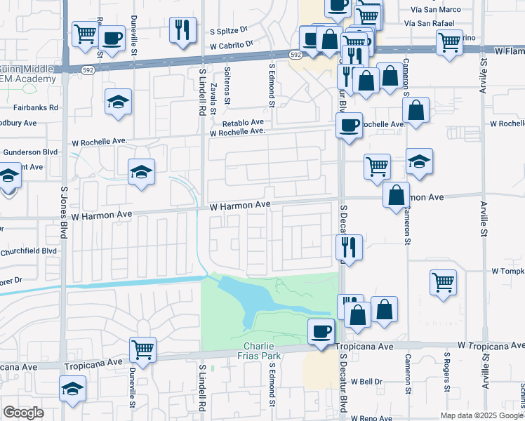 map of restaurants, bars, coffee shops, grocery stores, and more near 5240 Janfred Court in Las Vegas