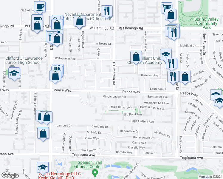 map of restaurants, bars, coffee shops, grocery stores, and more near 8217 Broward Lane in Las Vegas