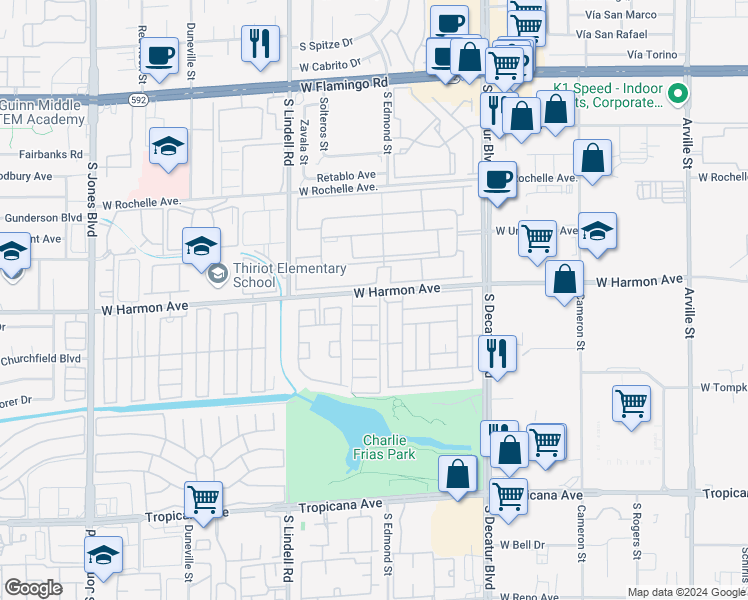 map of restaurants, bars, coffee shops, grocery stores, and more near 5240 Janfred Court in Las Vegas