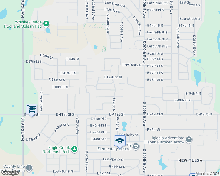 map of restaurants, bars, coffee shops, grocery stores, and more near 3305 East Gillette Street in Broken Arrow