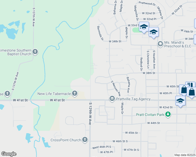 map of restaurants, bars, coffee shops, grocery stores, and more near 734 West 38th Street in Sand Springs