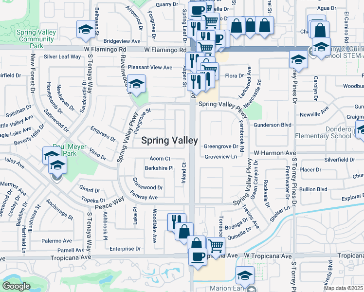map of restaurants, bars, coffee shops, grocery stores, and more near 4450 Bramblewood Street in Las Vegas