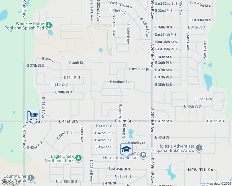 map of restaurants, bars, coffee shops, grocery stores, and more near 3305 East Gillette Street in Broken Arrow
