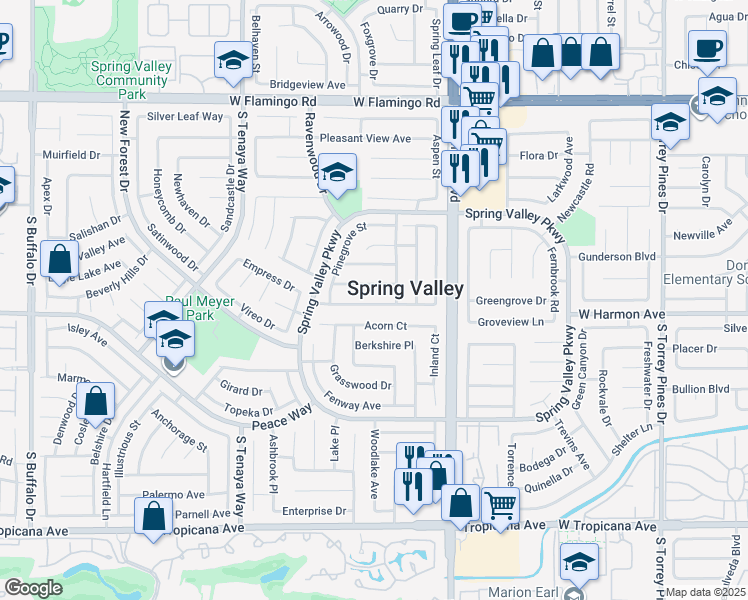 map of restaurants, bars, coffee shops, grocery stores, and more near 7066 Forest Vista Street in Las Vegas