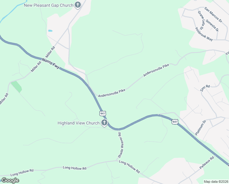 map of restaurants, bars, coffee shops, grocery stores, and more near 8726 Andersonville Pike in Knoxville