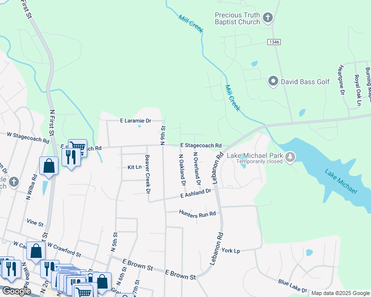 map of restaurants, bars, coffee shops, grocery stores, and more near 706 East Stagecoach Road in Mebane