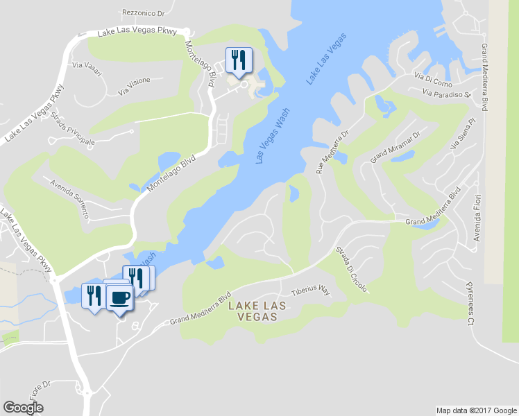 map of restaurants, bars, coffee shops, grocery stores, and more near 2 Rue Promenade Way in Henderson