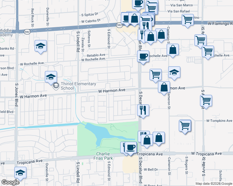 map of restaurants, bars, coffee shops, grocery stores, and more near 5119 Ridge Avenue in Las Vegas
