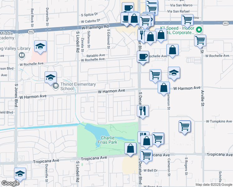 map of restaurants, bars, coffee shops, grocery stores, and more near 5119 Ridge Avenue in Las Vegas