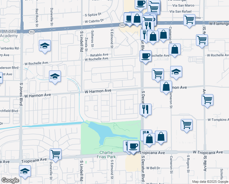 map of restaurants, bars, coffee shops, grocery stores, and more near 5168 Ridge Court in Las Vegas