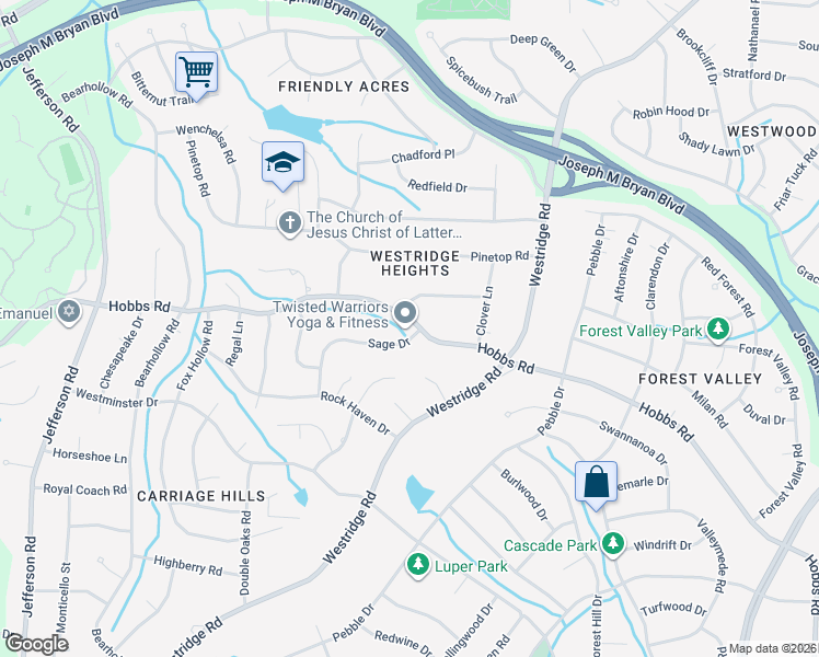 map of restaurants, bars, coffee shops, grocery stores, and more near 3703 Hobbs Road in Greensboro