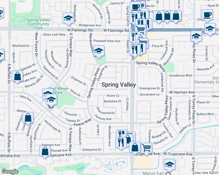 map of restaurants, bars, coffee shops, grocery stores, and more near 7066 Forest Vista Street in Las Vegas